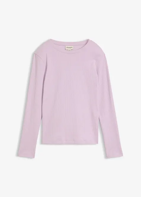 Ribbet, langermet topp i 100% bomull, bonprix