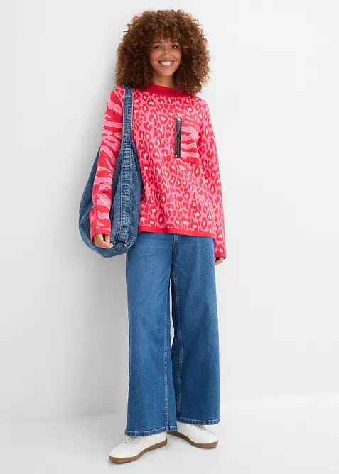 Finstrikket, leopardm&oslash;nstret genser, bonprix