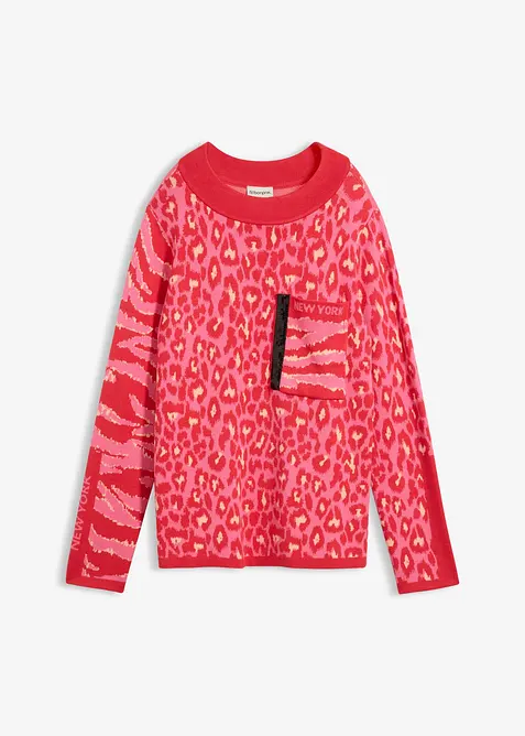 Finstrikket, leopardm&oslash;nstret genser, bonprix