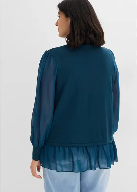 Finstrikket genser med bluseinnfelling, bonprix