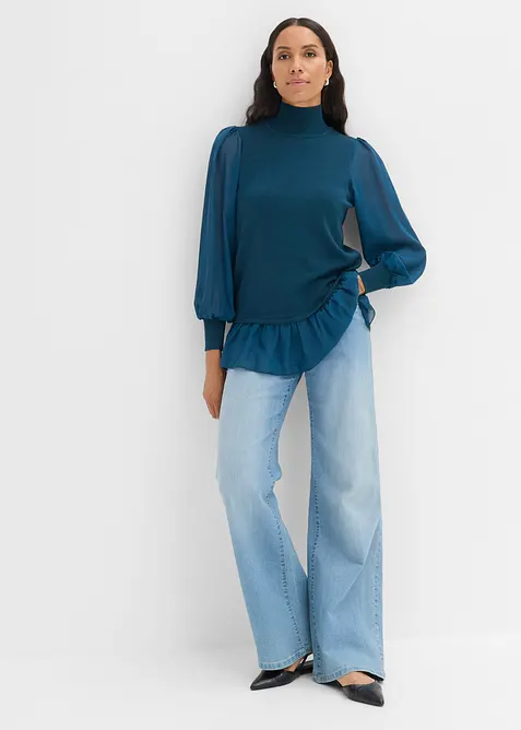 Finstrikket genser med bluseinnfelling, bonprix