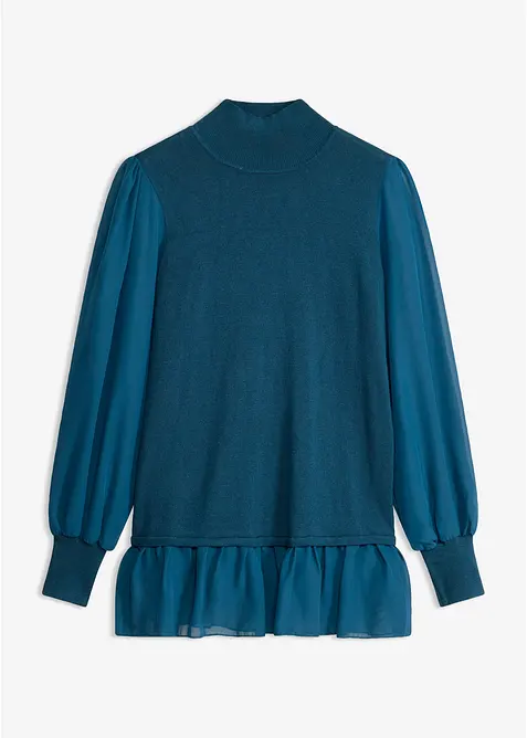 Finstrikket genser med bluseinnfelling, bonprix