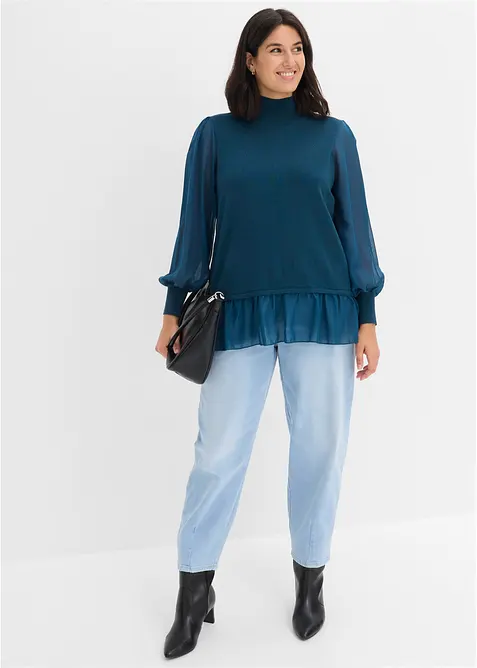 Finstrikket genser med bluseinnfelling, bonprix