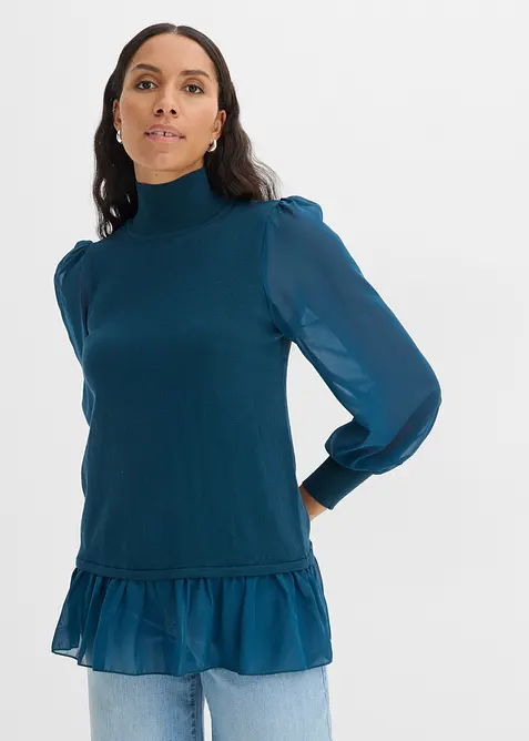 Finstrikket genser med bluseinnfelling, bonprix