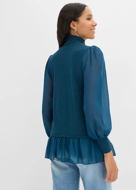 Finstrikket genser med bluseinnfelling, bonprix