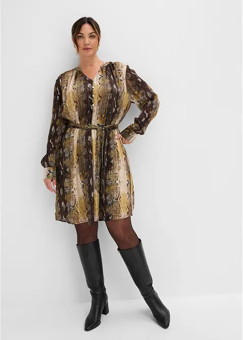 Kjole i chiffon med glittertr&aring;der, bonprix
