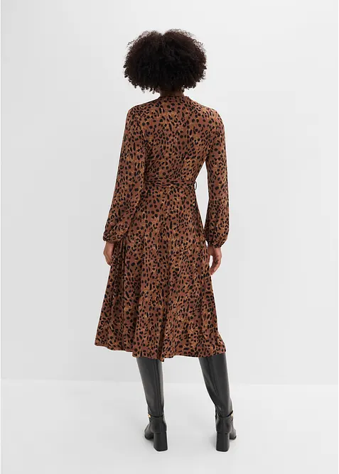 Leopardm&oslash;nstret jerseykjole med knytebelte, bonprix