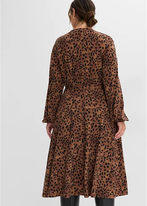 Leopardm&oslash;nstret jerseykjole med knytebelte, bonprix