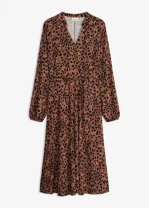 Leopardm&oslash;nstret jerseykjole med knytebelte, bonprix