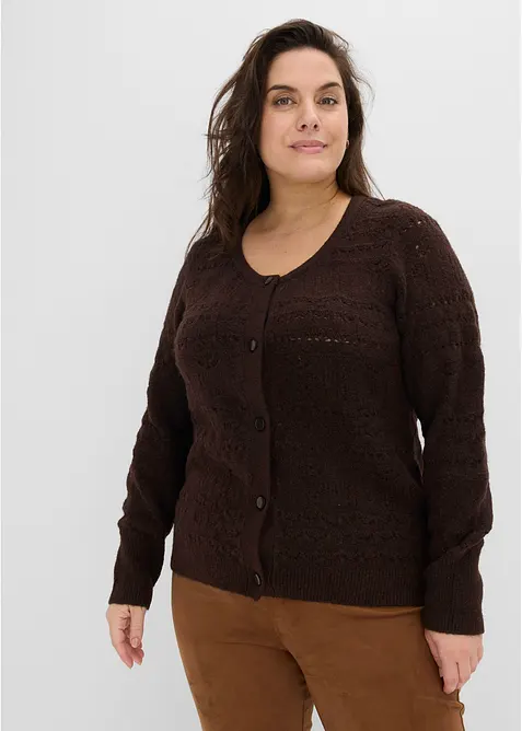 Cardigan med hullm&oslash;nster og knappestolpe, bonprix