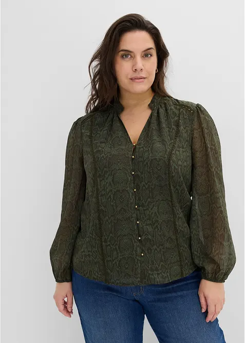 Bluse med blondepynt, bonprix