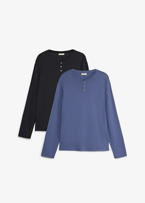 Langermet T-skjorte fra Henley (2-pack), bonprix