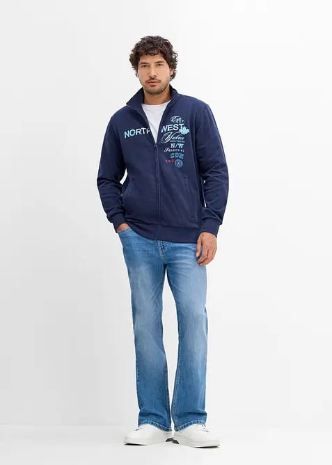 Sweatjakke i 100% bomull med st&aring;krage, bonprix