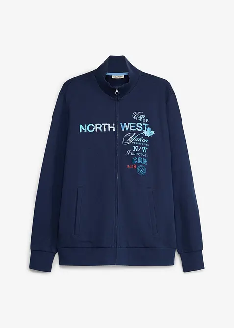 Sweatjakke i 100% bomull med st&aring;krage, bonprix