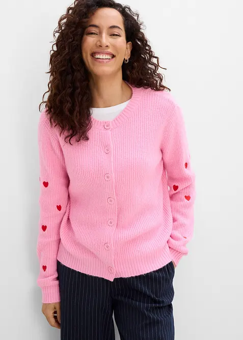 Cardigan med hjertebroderi, bonprix