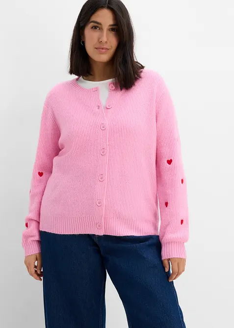 Cardigan med hjertebroderi, bonprix