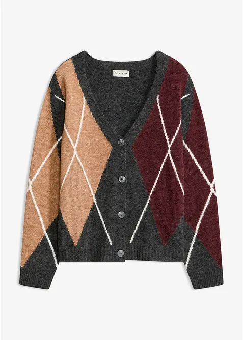 Oversized cardigan med jacquardm&oslash;nster, bonprix