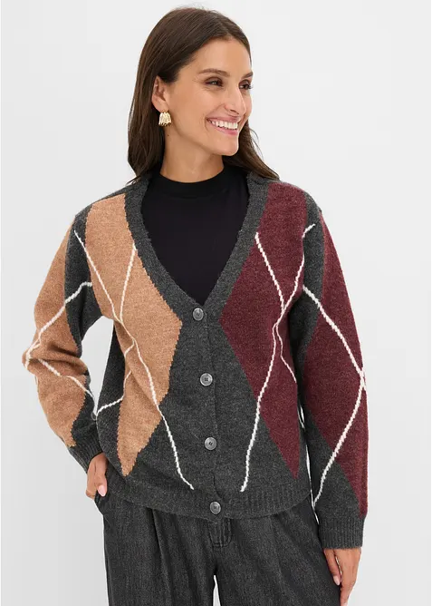 Oversized cardigan med jacquardm&oslash;nster, bonprix