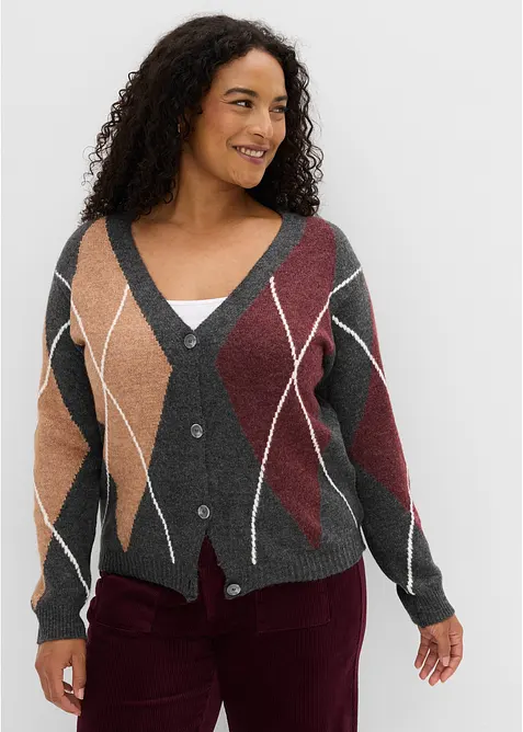 Oversized cardigan med jacquardm&oslash;nster, bonprix