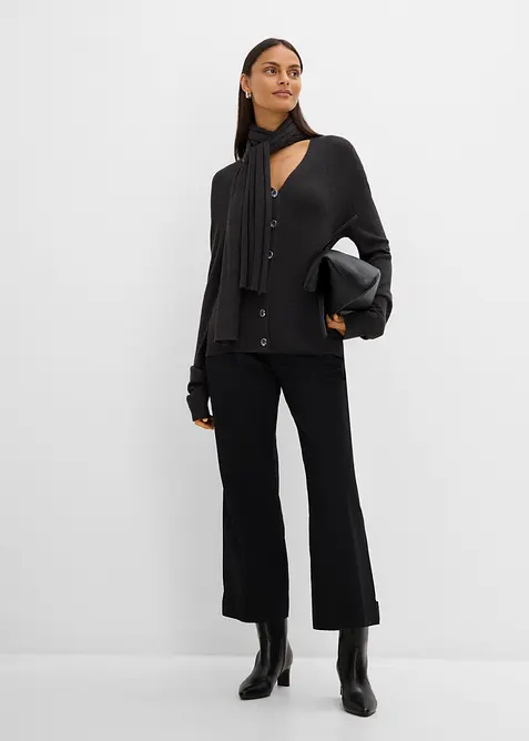 Finstrikket cardigan med skjerf, bonprix