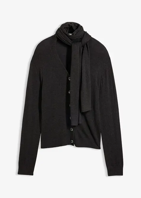 Finstrikket cardigan med skjerf, bonprix