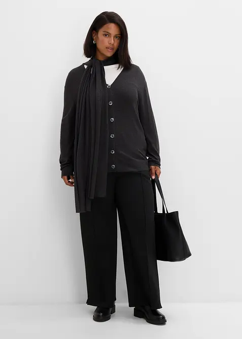 Finstrikket cardigan med skjerf, bonprix