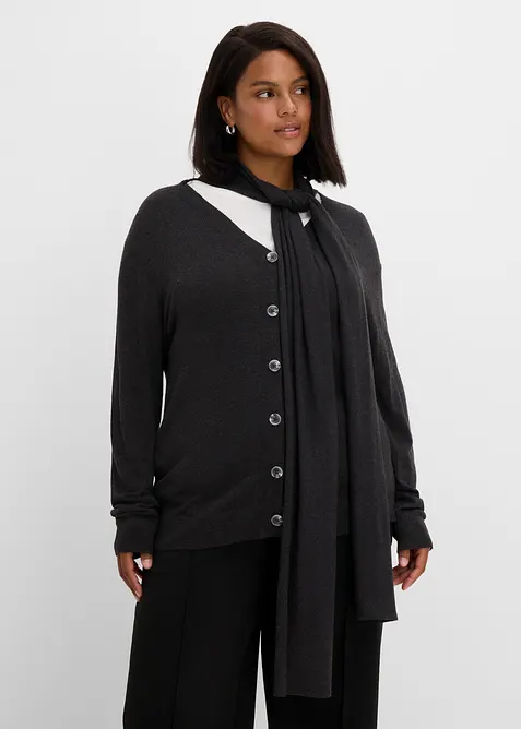Finstrikket cardigan med skjerf, bonprix