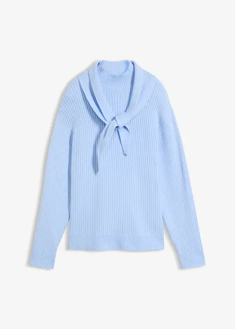 Grovstrikket turtleneck genser med skjerf, bonprix