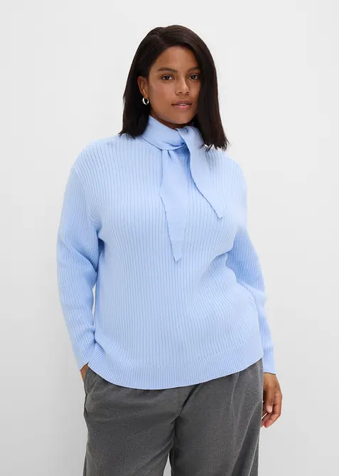 Grovstrikket turtleneck genser med skjerf, bonprix