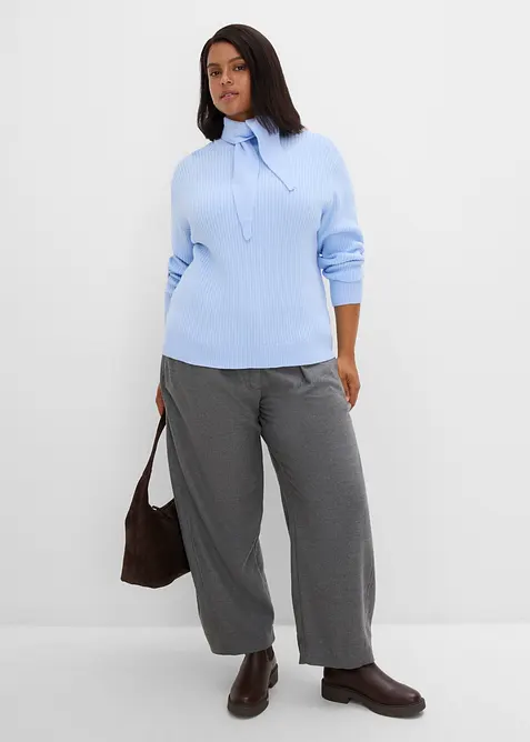 Grovstrikket turtleneck genser med skjerf, bonprix