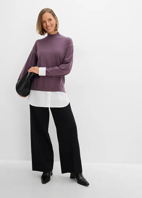 Oversized genser med blusedetaljer, bonprix