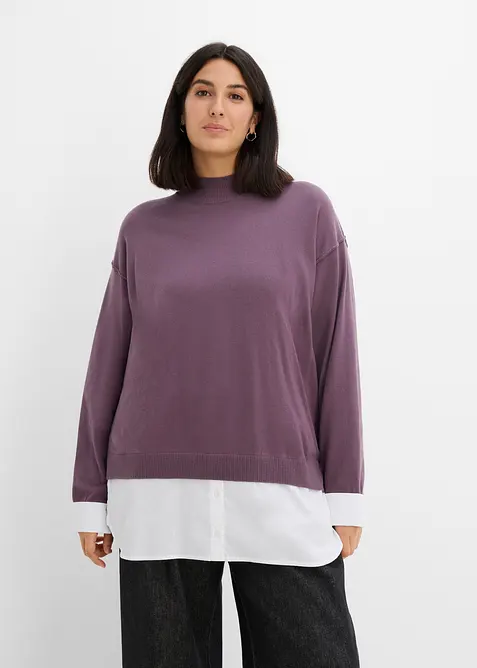Oversized genser med blusedetaljer, bonprix
