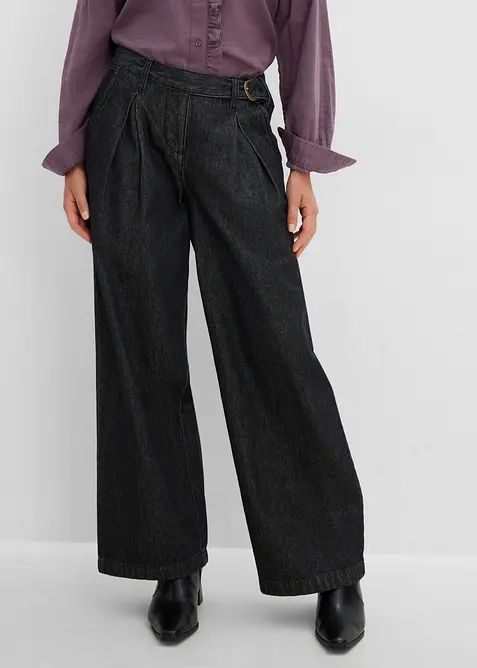 Wide leg jeans med legg, bonprix