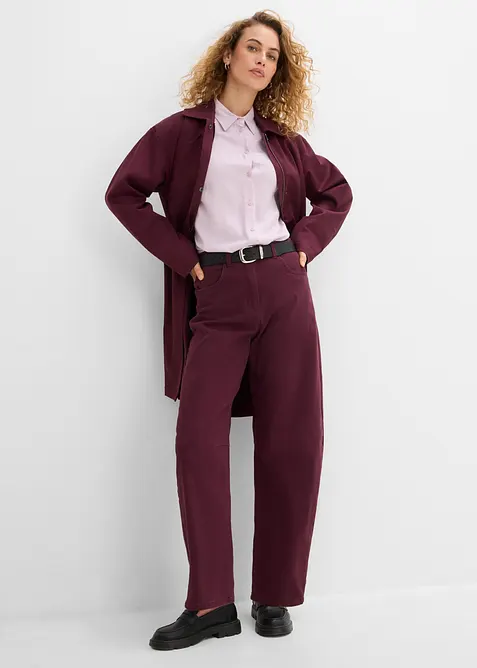 High waist barrel twillbukse i bomullsmiks, bonprix