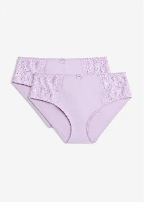 Truse med h&oslash;y midje og nydelige blonder (2-pack), bonprix