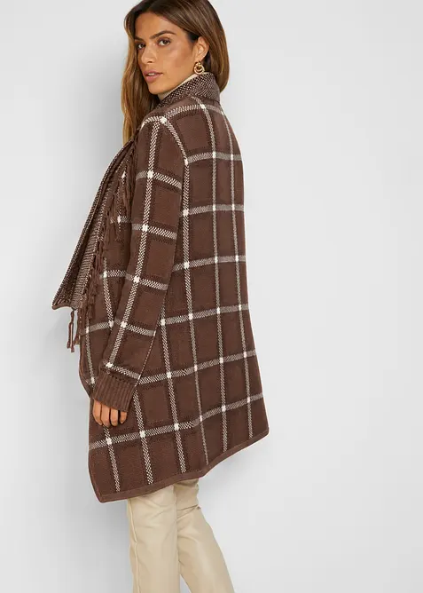 Lang cardigan med frynser, bonprix