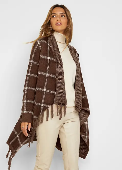 Lang cardigan med frynser, bonprix