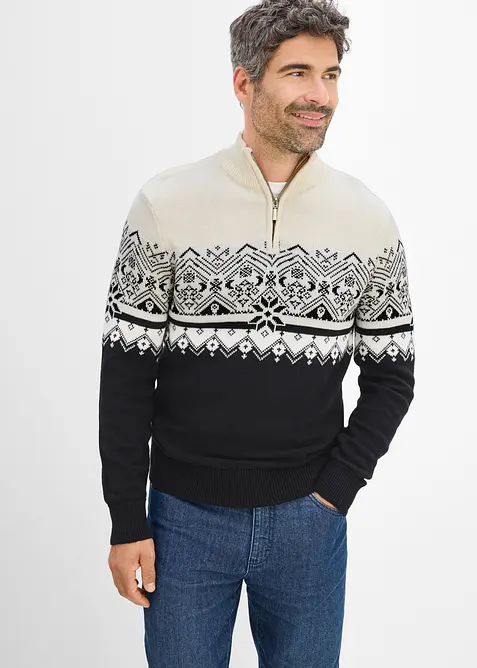 Genser i 100% bomull med kofteinspirert m&oslash;nster, bonprix