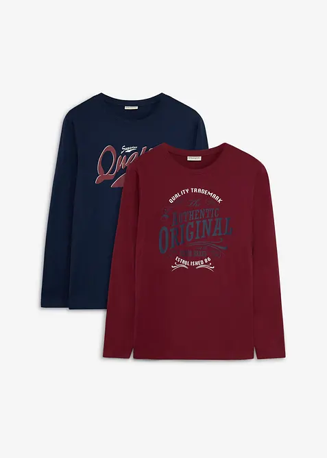 Langermet topp i 100% &oslash;kologisk bomull (2-pack), bonprix