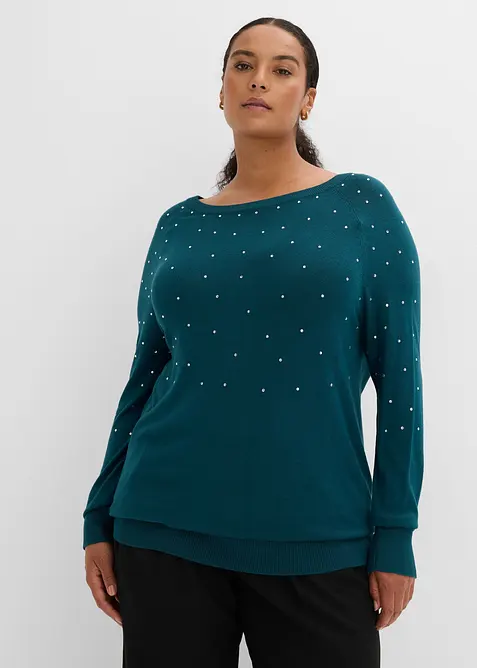 Lang genser med strasstener, bonprix