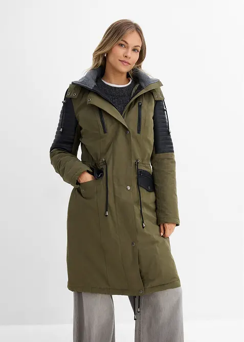 Lang parkas med besetning i imitert skinn, bonprix