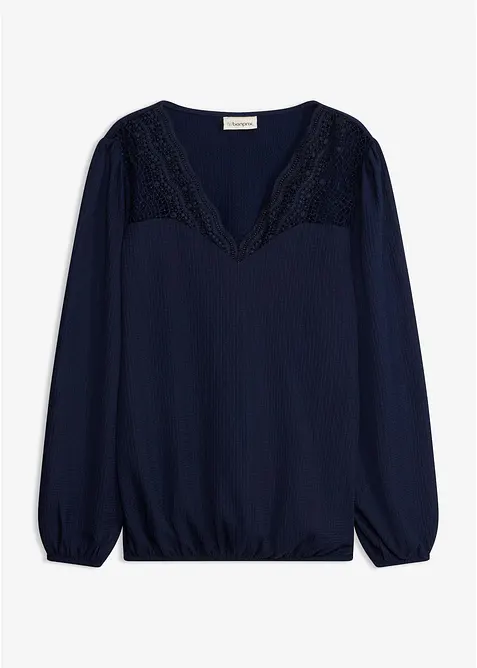 Langermet topp med blonde, bonprix