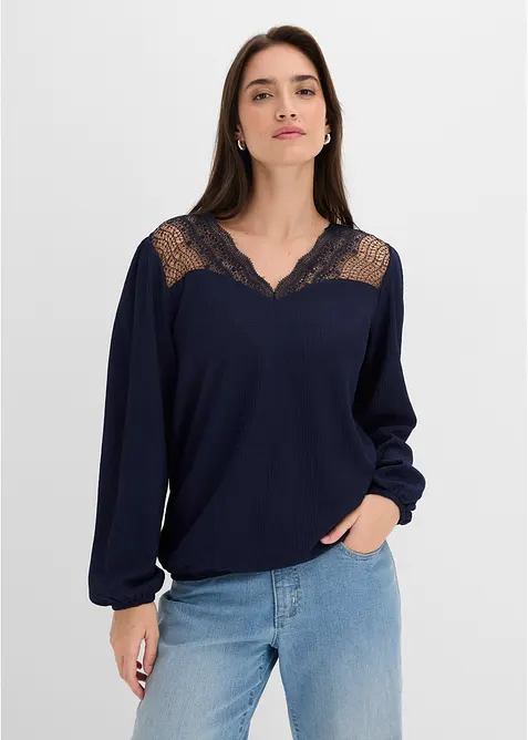 Langermet topp med blonde, bonprix