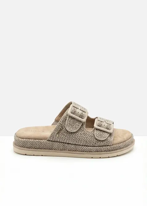 Slip-in sandaler i heklet stil med plat&aring;s&aring;ler fra Tom Tailor, Tom Tailor
