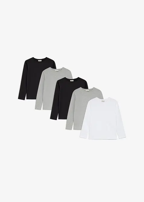 Langermet, tynn genser med &oslash;kologisk bomull (5-pack), bonprix