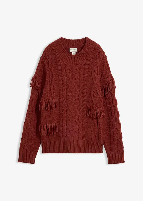 Oversized genser med frynser, bonprix