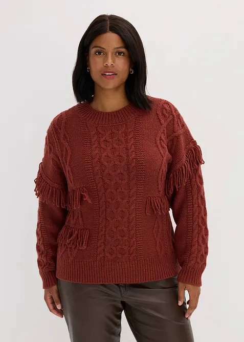 Oversized genser med frynser, bonprix