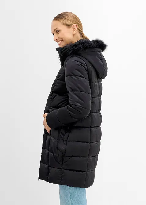 Vattert mama k&aring;pe med b&aelig;reinnlegg og avtagbar fuskepels, bonprix