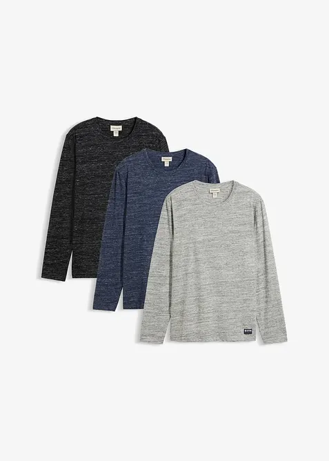 Melert, langermet overdel av bomullsmiks  (3-pack), bonprix