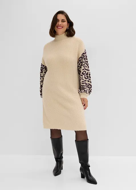 Oversized strikket kjole med leo-m&oslash;nster, bonprix